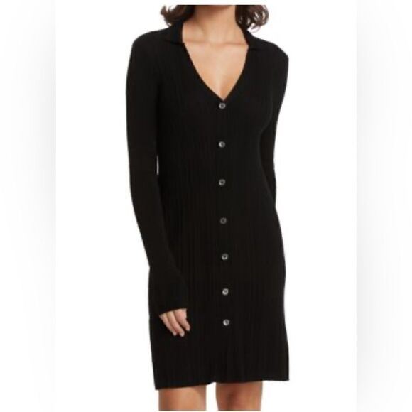 ATM ANTHONY THOMAS MELLILO Polo button Front Black sweater dress NWT. XS - Picture 1 of 9